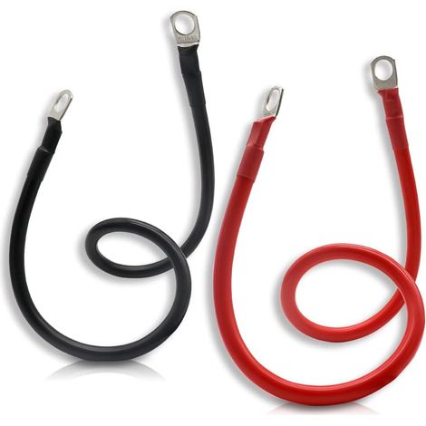 Câble d'Onduleur de Batterie, Lot de 2, 16 mm² 5AWG, 50 cm, Cuivre avec Borne Anneau, 12V, Rouge et Noir, Moto, Voiture, Bateau (1/5)