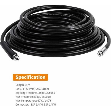 15M Tuyau de Nettoyage Canalisation,Kit de Nettoyage du Tuyau de Vidange du Nettoyeur Haute Pression, pour Karcher K2-K7 Séries Et LAVOR (1/3)