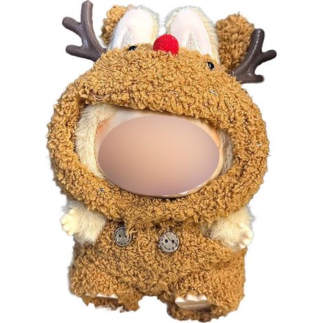Ensemble de vêtements pour poupée de 17 cm, adorable tenue marron à motif renne avec bois et nez rouge, accessoires élégants pour poupée en peluche (poupée non incluse) (1/5)