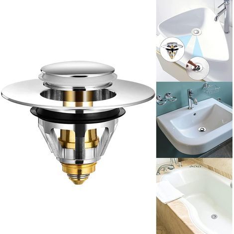 Bonde de Lavabo Pop-Up - Universel Flitre de Vidange Anti-Bloqué, Bouchon Lavabo, Bonde et Clapet Baignoire[Acier Inoxydable+Cuivre Pur, pour 34-38mm Trou Vidange]Bouchon Baignoire pour Lavab (1/5)