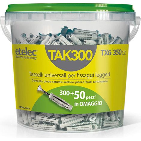 Secchiello Box Kit 350 Tasselli Universali TX6 Nylon 6X30 mm Vite 4,5x40 mm (1/2)
