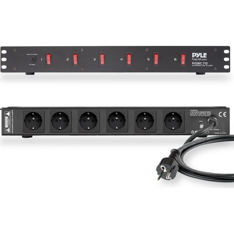 Pyle Multipresa Rack 1U con 6 Prese, 150 Joule, Cavo Elettrico Pesante, 6 Interruttori Frontali per Studio e Ufficio (1/5)