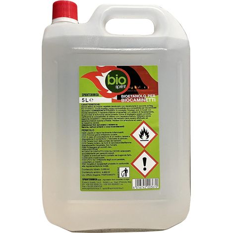Bio Sprint BIOETANOLO COMBUSTIBILE LIQUIDO PER STUFA BIO CAMINO CAMINETTO 5 Lt