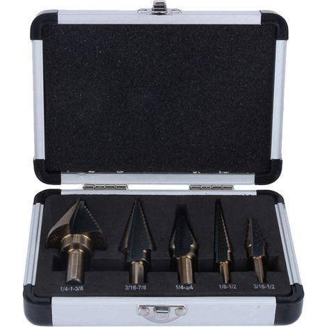 Ulisem 5 pezzi HSS punte per trapano a gradini punte per trapano coniche punte per trapano a gradini kit utensile elettrico con scatola di immagazzinaggio (1/4)