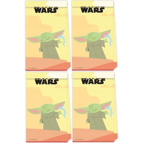 Bolsas de papel para dulces de cumpleaños de Star Wars Mandalorian Baby Yoda (4 unidades) (1/3)