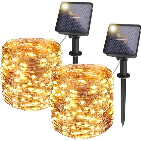 Guirlande Lumineuse Solaire - 120 LED - 12 M + 2 M - 8 Modes - Étanche IP65 - Pour Jardin Extérieur - Lot de 2 (1/5)