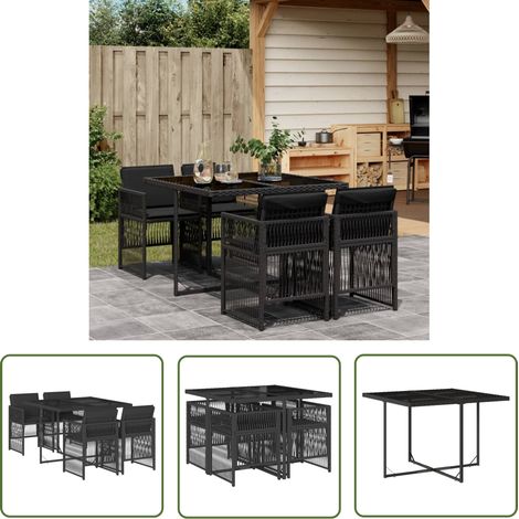 vidaXL 5-tlg. Garten-Essgruppe mit Kissen Schwarz Poly Rattan (1/5)