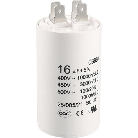 CBB60 Condensateur Fonctionnement 16uF 450V AC Double Insert 50/60Hz Cylindre 75x37mm Blanc pour Moteur Pompe à Eau Compresseur Air (1/5)