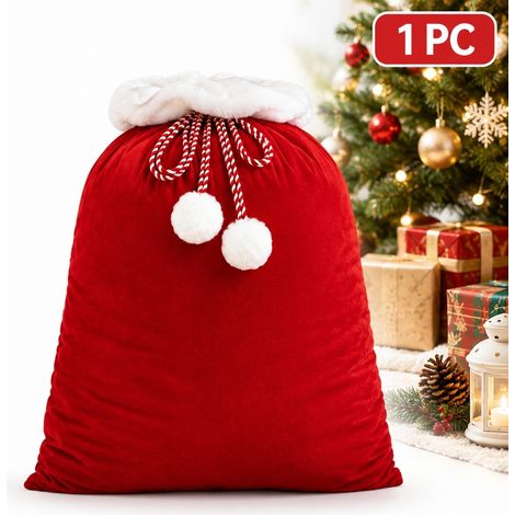 1 Pièce, Sac Cadeau Père Noël en Velours Rouge, 40 x 60 cm, pour Sapin de Noël, Fêtes (1/5)