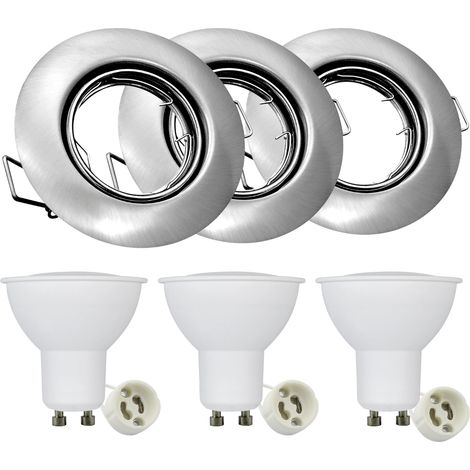 Spots LED encastrés ronds nickel x3 GU10 Polux 306203 (1/5)