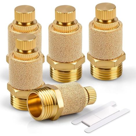5 Pcs Pneumatic Mufflers, 1/4" Male Thread Sintered Brass for Exhaust (1/4)