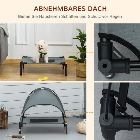 Lit surélevé pour chien avec dais, couchage pour chien, lit extérieur avec toit, respirant, en taffetas, camping gris 61x46x62 cm (1/5)