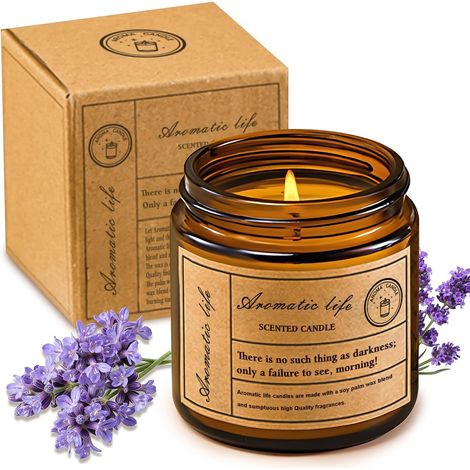 Bougie Naturelle, Bougie Parfumee, Bougie Cadeau, Parfum Lavande, Bain, Yoga, Relaxation, Durée Combustion 16 à 20 Heures, 80g (1/5)