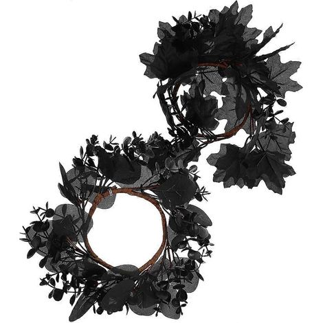 Couronne d'Halloween avec pendentif noir suspendu pour décoration de fête (2 pièces) - Couronne de porte