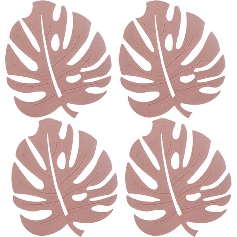 Lot de 4 dessous de plat en silicone, supports de casseroles résistants à la chaleur pour le plan de travail, dessous de plat antidérapants, set de table à motif de feuilles (Rose, 1) (1/5)