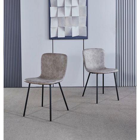 Hallowood Furniture Cullompton Dining Chairs Set of 2, Modern Upholstered Taupe Faux Leather Dining Chairs with Solid Back and Sturdy Black Metal Legs for Home, Office and Cafe (1/5)