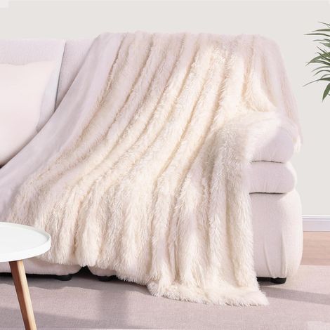 NOLUXA Plaid Blanc,Flannel Blanket en Peluche Réversible, Plaid Fourrure Douillette et Confortable 200x230 cm, Facile à Entretenir (1/5)