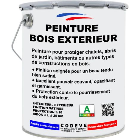 Peinture Bois Exterieur - 5 L - Codeve Bois - RAL 7044 - Gris soie - Extérieures Pour La Protection D'un Chalet, Abri, Garage, Cabane.