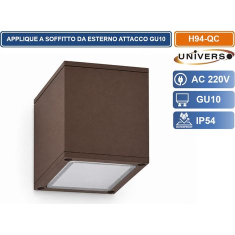 UNIVERSO H94-QC LAMPADA APPLIQUE SOFFITTO A CUBO DA ESTERNO IP54 CON PORTALAMPADA GU10 ROSSO RUGGINE OPACO