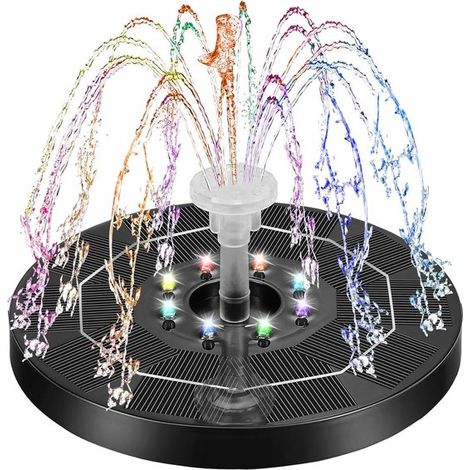 Solarbetriebener Springbrunnen für Gärten und Teiche mit LED-Beleuchtung und 6 Sprinklern (1/5)