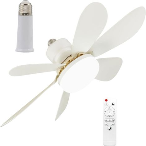 52cm Silencieux Ventilateur de Plafond avec Lumière et Telecommande, 40W Lampe Ventilateur Plafond avec Douille E27, Dimmable LED Ventilateur Plafond pour Chambre, Salon, 3 Vitesses, 6 Pa