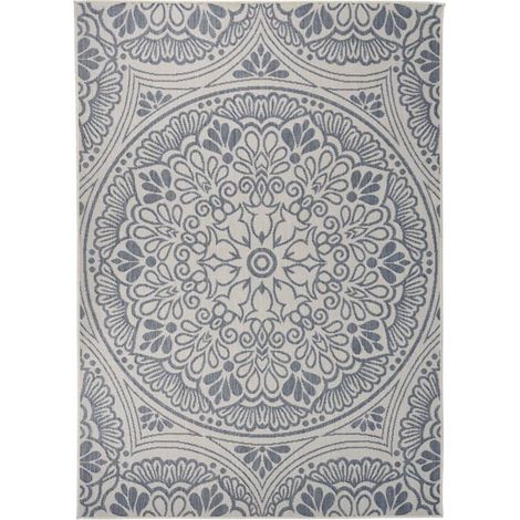 Tapis à tissage plat d'extérieur, Tapis de jardin, Balcon 120x170 cm Motif bleu FYH16218 (1/5)
