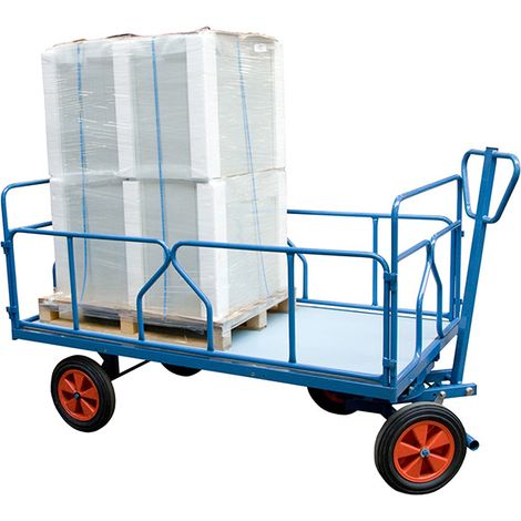 Carrello con ruote anteriori girevoli - 1000 kg - 2 schienali 2 sponde tubolari - Piano 2500x1200 mm - 800007133