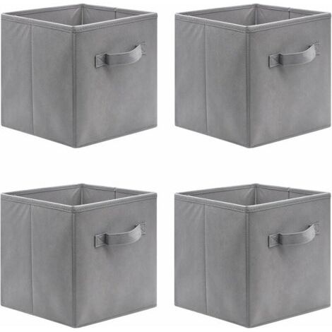 QORVA-Lot de 4 cubes de rangement pliants, 27 x 27 x 28 cm Boîtes de Rangement Ouvertes en Textile Non-Tissé, Tiroir en Tissu, pour jouets Vêtements (1/5)