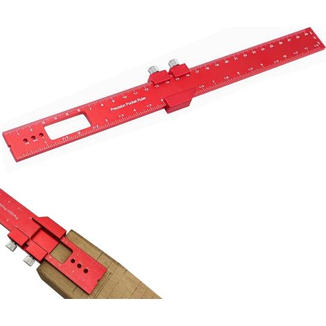 Regla de precisión de 300 mm, herramienta de marcado de metal con tope para carpintería, marcas de 45 y 90 grados para medir y dibujar, color rojo (1/5)