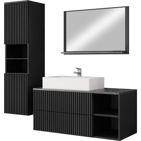 Conjunto de mueble de baño Nauta I, Negro + Mármol negro