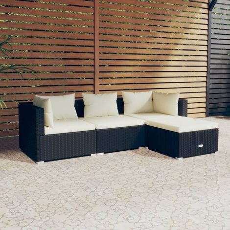 Salon de jardin 4 pcs,Mobilier de terrasse,Table et Chaise pour Relax avec coussins Résine tressée Noir -YZ750577 (1/5)