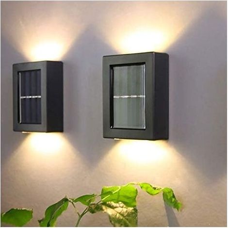 Lot de 2 Lampes Murales Solaires de Haut en Bas Etanches à Energie Solaire pour porte d'entrée, jardin, cour, terrasse - Blanc chaud (1/4)