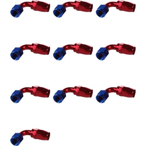 Adatto per 10 adattatori per connettori a spina girevole AN10/90 gradi per tubi del carburante, in alluminio, bicolore rosso e blu. (1/4)