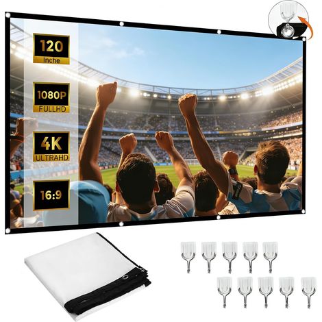 Écran de Projection Portable 120 Pouces - Pliable Double Face Anti-Plis 16:9 HD 4K pour Vidéoprojecteur, Usage Intérieur/Extérieur Camping Fête Bureau (1/5)