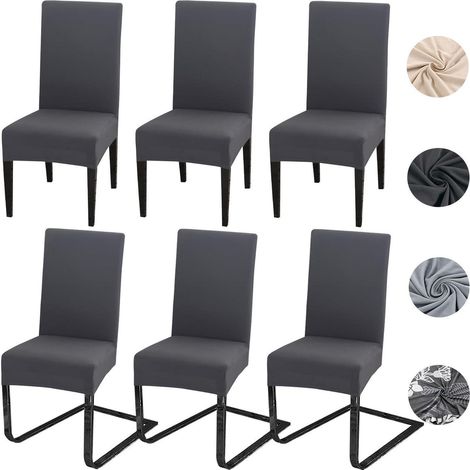 Stuhlhussen 6er Set, abnehmbar & waschbar, Spandex Stretchbezug, Anthrazit (1/5)