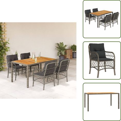 Mesa de jardín - vidaXL Set comedor de jardín 5 piezas con cojines ratán sintético gris - Cojines para sillas