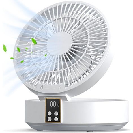 Ventilatore da tavolo USB compatto, silenzioso, portatile, con batteria, luce LED, telecomando, timer e 3 velocità di rotazione, ideale per il campeggio o l'ufficio. (1/4)