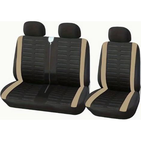 Coprisedili universali per furgoni, adatti alla maggior parte di camion, furgoni per le consegne e autobus, in particolare per modelli con 2+1 sedili anteriori, lavabili, bianco crema. (1/5)