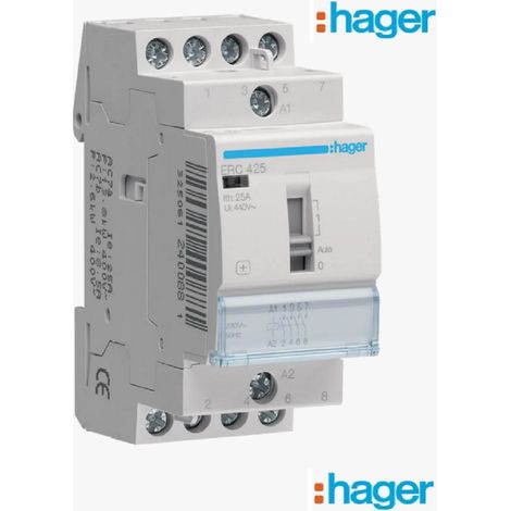 Hager – ERC425 – Contacteur jour nuit 25A 4NO – Bobine 230Vca – Pour chauffe-eau en heures creuses – Certifié NF