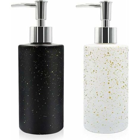 Set of 2 glass soap dispensers, 350 ml, with pump, refillable, soap dispensers for bathroom, kitchen, countertop, dishes