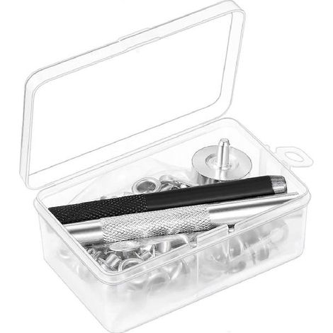 Kit d'outils pour œillets, outil de pose d'œillets en relief et 100 jeux d'œillets avec boîte de rangement (diamètre intérieur de 6 mm) (1/5)
