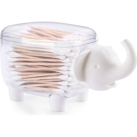 Porte-Cure-dents et Coton-Tiges en Forme d'Éléphant Blanc avec Couvercle - Boîte de Rangement pour Salle de Bain, Accessoire Décoratif (1/5)
