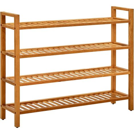 Schuhregal mit 4 Etagen 100x27x80 cm Massivholz Eiche
