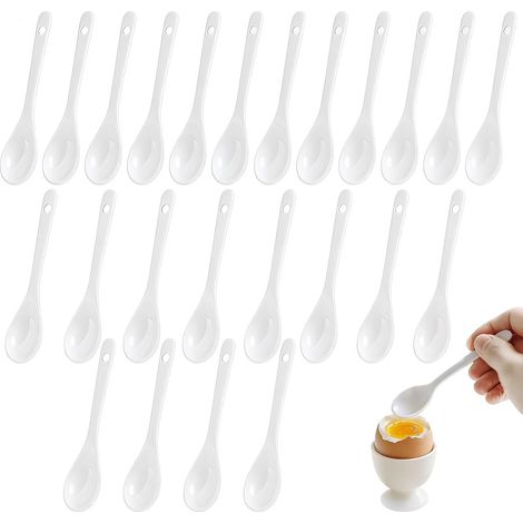 Lot de 24 Cuillère, Céramique, 12.3cm, Blanc, Lave-vaisselle, Café, Dessert