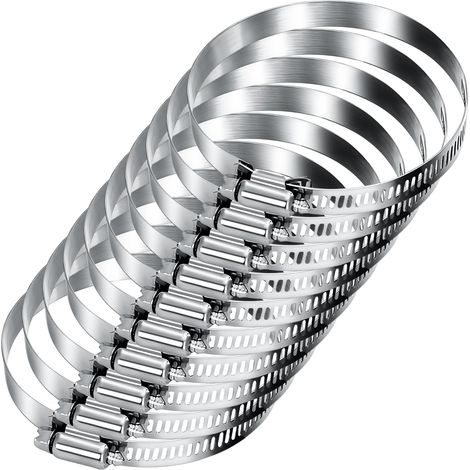 Collier de Serrage Inox Lot de 10 Colliers de Serrage Métalliques 91–114 mm, Colliers Réglables en Acier Inoxydable pour Maison, Auto tuyau de piscine, Réservoir de gaz, tuyau d'arrosag (1/5)