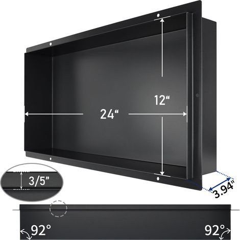 Niche de Douche en Acier Inoxydable Noir Mat, 61 x 30,5 cm, sans carrelage nécessaire, étagère de Douche encastrée sans Rebord pour Salle de Bain, Installation encastrée (1/5)