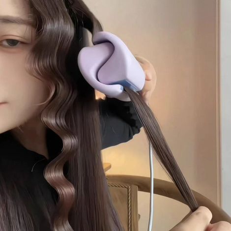 Fer à boucler effet wavy pour cheveux ondulés - Fer à boucler effet sirène pour femmes - Anti-brûlure - Double tension - Violet - 3,5 cm (1/4)