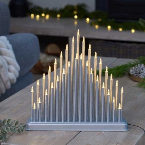 33cm Battery Operated Silver Light up Christmas Candle Bridge with 33 Warm White LEDs (1/2)