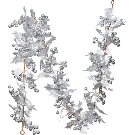 Couronne de Nol argentée de 1,80 m, artificielle, idéale pour décorer votre cheminée, parfaite pour Nol, les fêtes de fin d'année et le Nouvel An. (1/5)