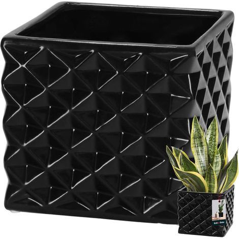 KOTARBAU® Jardinière Carrée 14 x 14 cm Céramique pour le Salon de la Collection Piano Motifs Géométriques Noire Décorative Élégante (1/5)